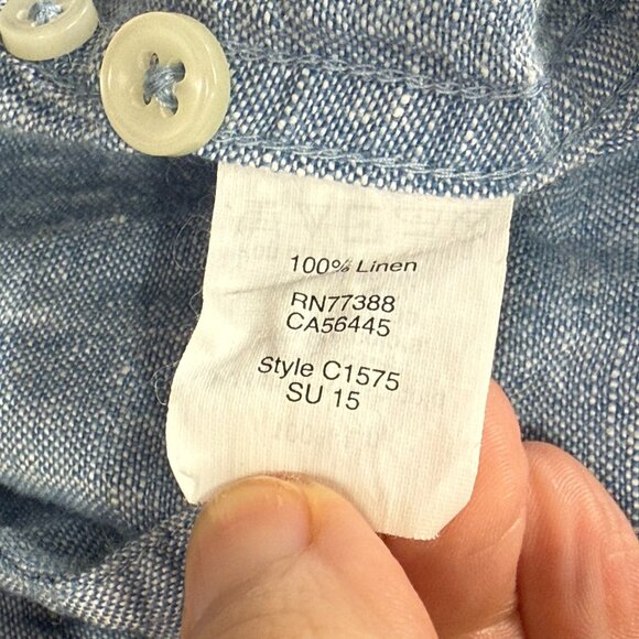 J.Crew Linen Button Up Shirt Men L Blue Solid Long Sleeve Slim Fit 46" - Picture 6 of 13